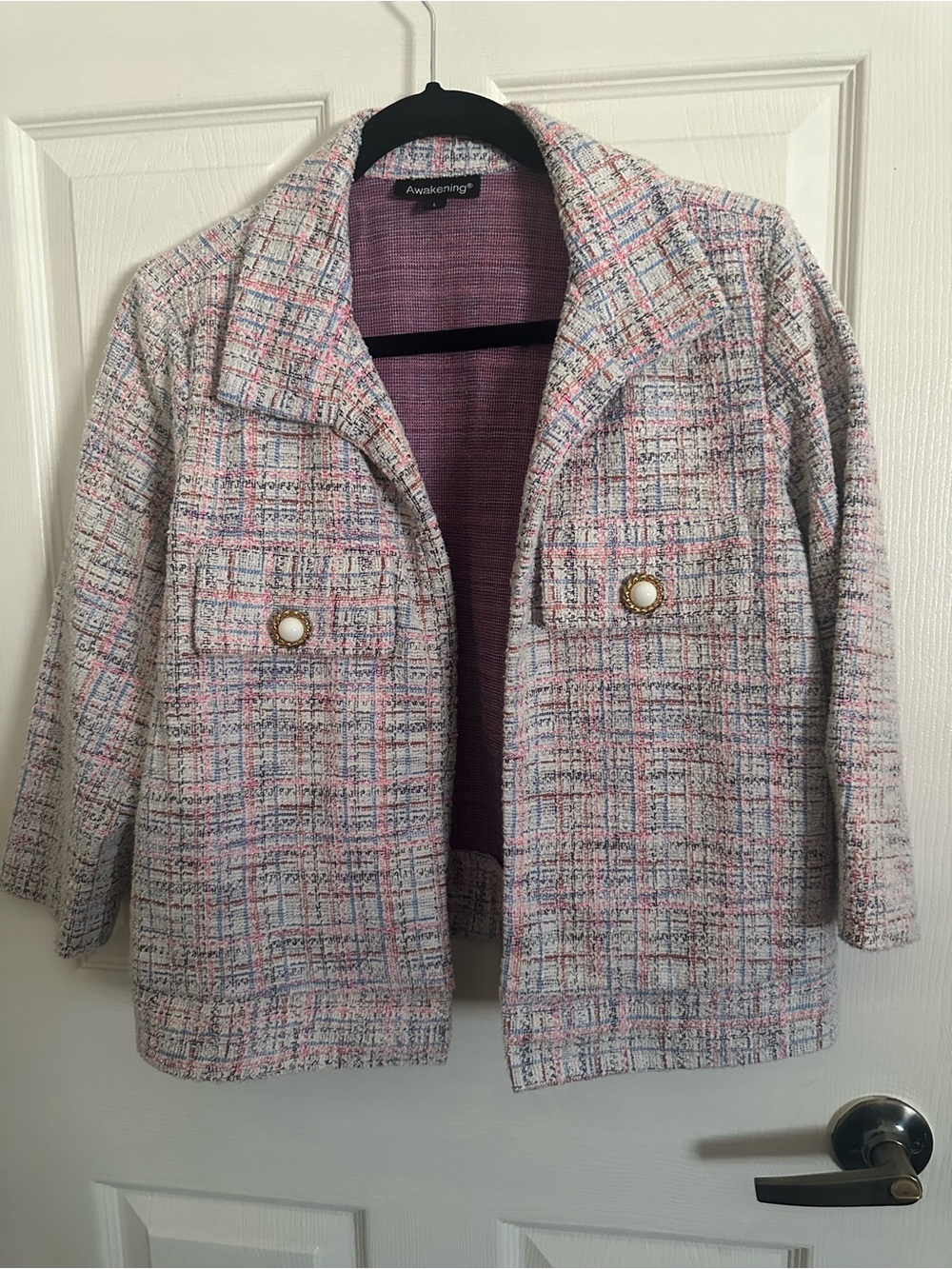 Awake Pastel Multi Tweed Blazer with Pearl Buttons